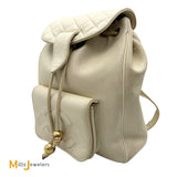 Vintage Chanel Double C Cream Lambskin Drawstring Flap Backpack