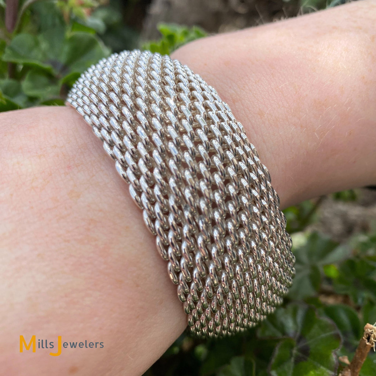 Tiffany Co. Wide Somerset Sterling Silver 925 Mesh Bracelet Size Med Mills Jewelers Loan