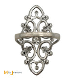 18K White Gold 1.76ctw Diamond Filigree Swirl Full Finger Cocktail Ring Size 8