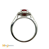 14k White Gold 0.94ct Ruby and 0.26ctw Diamond Halo Cocktail Ring Size 7.5