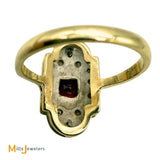 Antique 9k Two-tone Gold 0.58ct Ruby and 0.12ctw Diamond Art Deco Ring Size 6.75