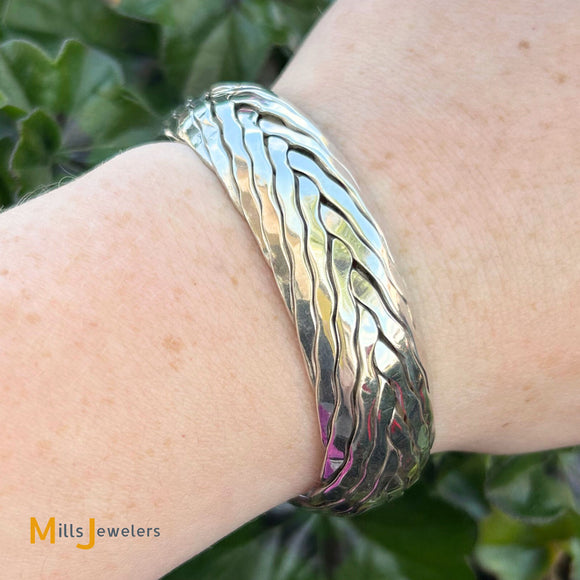 Sterling Silver 925 Mexico Woven Cuff Bracelet