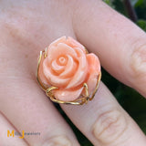 14K Yellow Gold Large Coral Flower Cocktail Ring Size 5.75