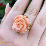 14K Yellow Gold Large Coral Flower Cocktail Ring Size 5.75