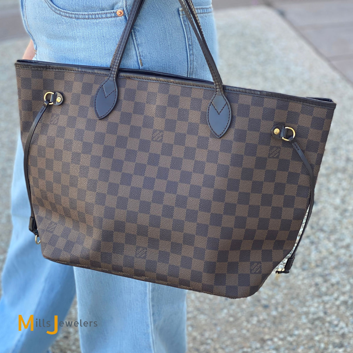 Louis Vuitton Neverfull MM Damier Ebene Tote Bag Mills Jewelers Loan