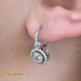18K White Gold 1.75ctw Round Brilliant Diamond Leverback Dangle Earrings