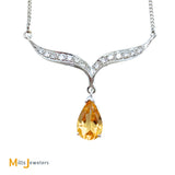 14K White Gold 1.27ct Citrine 0.14ctw Diamond Dangle Necklace
