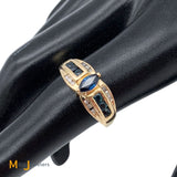 14kt Yellow Gold .54ctw Blue Sapphire .12ctw Diamond Cocktail Ring Size 6.75