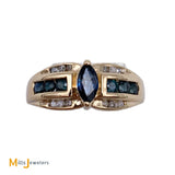 14kt Yellow Gold .54ctw Blue Sapphire .12ctw Diamond Cocktail Ring Size 6.75