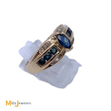 14kt Yellow Gold .54ctw Blue Sapphire .12ctw Diamond Cocktail Ring Size 6.75