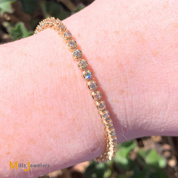 14K Yellow Gold 1.90ctw Round Brilliant Diamond Link Tennis Bracelet