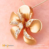 14K Yellow Gold 0.30ctw Diamond Plumeria Flower Pendant