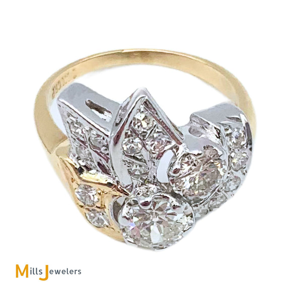 14K White Yellow Gold 1.06ctw Diamond Tutone Cocktail Ring Size 6