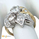 14K White Yellow Gold 1.06ctw Diamond Tutone Cocktail Ring Size 6