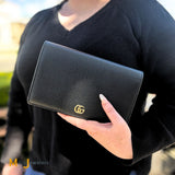 Gucci GG Marmont Black Leather Wallet On Chain
