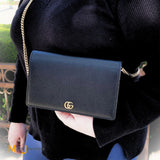 Gucci GG Marmont Black Leather Wallet On Chain