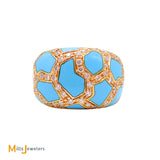 18K Yellow Gold Roberto Coin Turquoise 0.72ctw Diamond Mosaic Ring Size 6.5