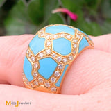 18K Yellow Gold Roberto Coin Turquoise 0.72ctw Diamond Mosaic Ring Size 6.5