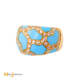 18K Yellow Gold Roberto Coin Turquoise 0.72ctw Diamond Mosaic Ring Size 6.5