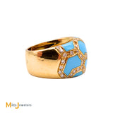 18K Yellow Gold Roberto Coin Turquoise 0.72ctw Diamond Mosaic Ring Size 6.5