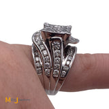 10K White Gold 2.37ctw Princess Cut Round Brilliant Diamond Cluster Ring Size 4.5