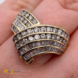 ZEI 10K Yellow Gold 2.38ctw Baguette Round Brilliant Diamond Cluster Ring Size 6.75