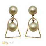 10K Yellow Gold Pearl Bell Dangle Earrings