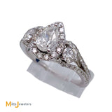 14K White Gold Pear Cut 1ctw Diamond Three Stone Halo Engagement Ring Size 5