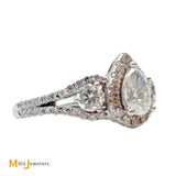 14K White Gold Pear Cut 1ctw Diamond Three Stone Halo Engagement Ring Size 5