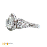 14K White Gold Pear Cut 1ctw Diamond Three Stone Halo Engagement Ring Size 5