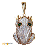 18K & 14K Yellow Gold Large 3.65ctw Diamond Frog Dangle Pendant With Emerald Eyes