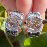 14K White Gold 1.08ctw Diamond Irradiated Black Brown Diamond Cluster Earrings
