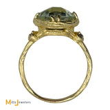I.REISS 14K Yellow Gold 2.60ct Cushion Cut Prasiolite and 0.03ctw Diamond Cocktail Ring Size 8.5