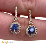 14K Two-Tone Gold 0.93cts Natural Blue Sapphire 0.44cts Diamond Earrings