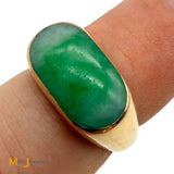 14k Yellow Gold 4.91ct Jade Cabochon Saddle Ring Size 6.25