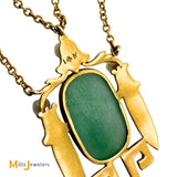 Antique Art Nouveau 14K Yellow Gold Jade and Pearl Dangle Necklace 16"