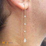 14K Rose Gold 0.31ctw Diamond Threader Teardrop Dangle Earrings