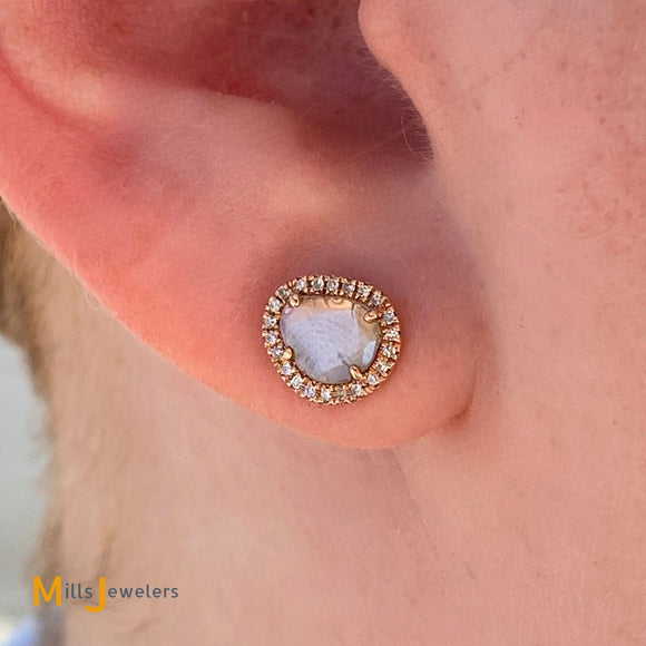 14K Rose Gold 0.35ctw Diamond Slice and Round Brilliant Diamond Stud Earrings