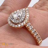 14K Two-Tone Rose White Gold Pear-Shaped 1ctw Diamond Engagement Ring Size 6.75