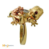 14K Tri-Tone Double Frog Moveable Diamond and Ruby Cocktail Ring Size 6