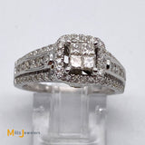 14K White Gold 1.04ctw Princess Cut and Round Brilliant Diamond Ring Size 6.75