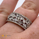 14K White Gold Vintage-Style Wide Band 1.71ctw Diamond Ring Size 6.5