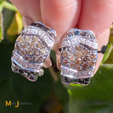14K White Gold 1.08ctw Diamond Irradiated Black Brown Diamond Cluster Earrings