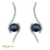 18K & 14K White Gold Pearl and 0.84ctw Diamond Drop Earrings