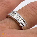 14K White Gold Baguette Channel Set Diamond Men's Wedding Band Size 9.75