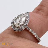 Malakan 14K White Gold 0.83ct Pear-Shaped Diamond Halo Engagement Ring Size 4.75