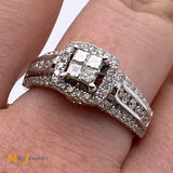 14K White Gold 1.04ctw Princess Cut and Round Brilliant Diamond Ring Size 6.75