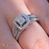 14K White Gold 1.04ctw Princess Cut and Round Brilliant Diamond Ring Size 6.75