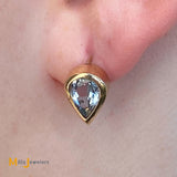 14K Yellow Gold 3.50ctw Aquamarine Teardrop Stud Earrings