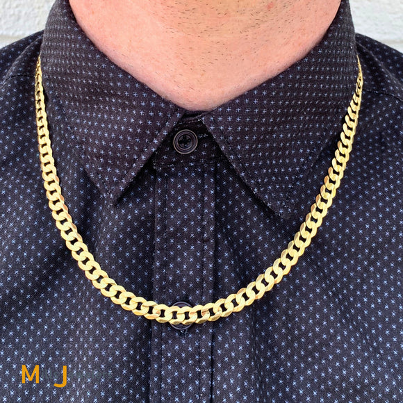 14K Yellow Gold 7mm Cuban Curb Link Chain 22 Inch